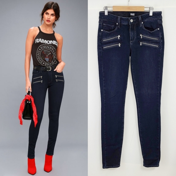 PAIGE Denim - Paige Edgemont Dark Wash High Rise Skinny Jeans double zip size 27